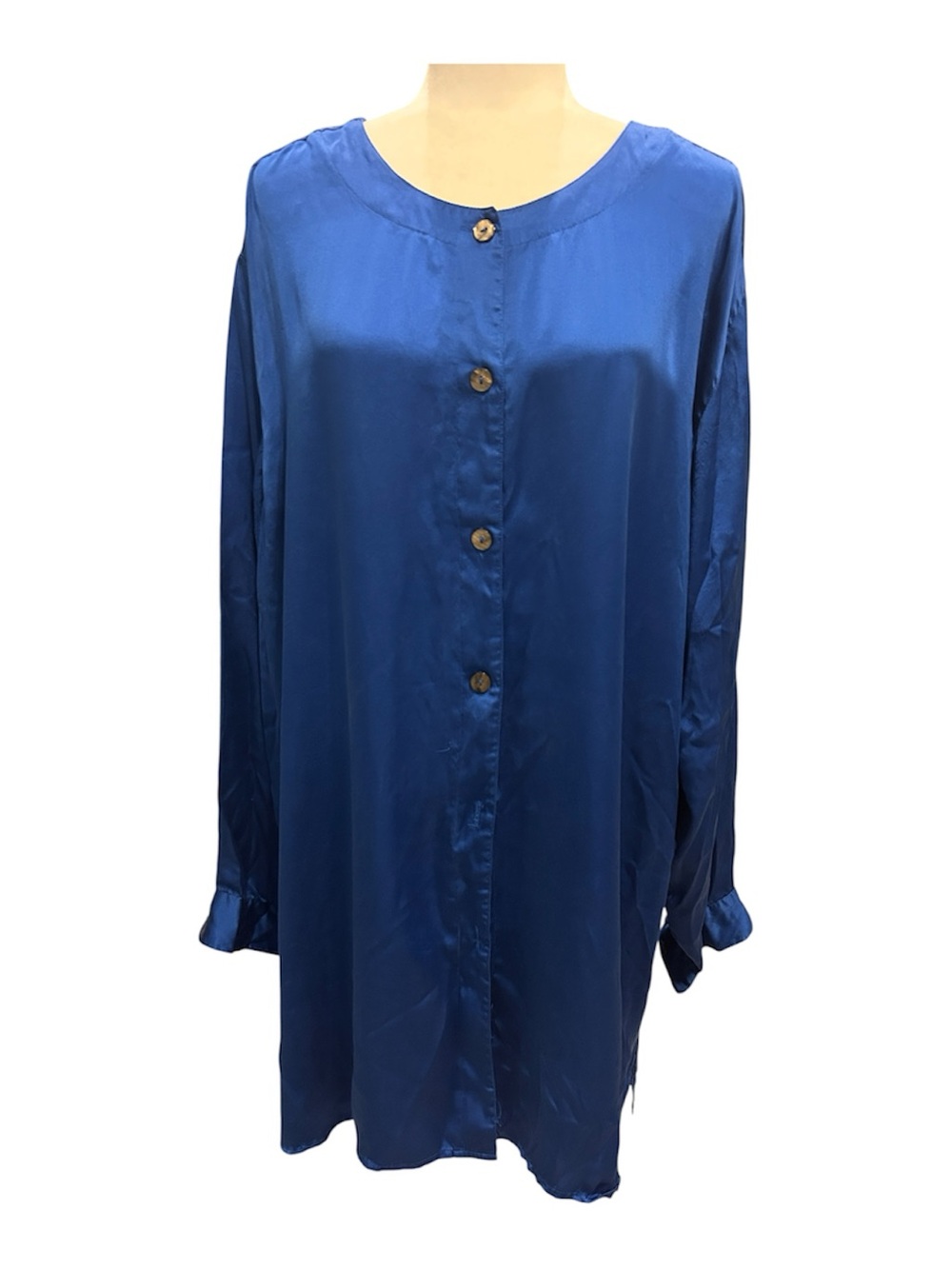 Fitting Image 100% Silk Royal Blue Button Down Shirt
